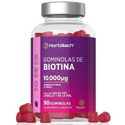 Imagen de Gominolas para el pelo Biotina 10.000mcg Vitamina B7 piel y uñas 90 Gummies Veganas de Horbaach