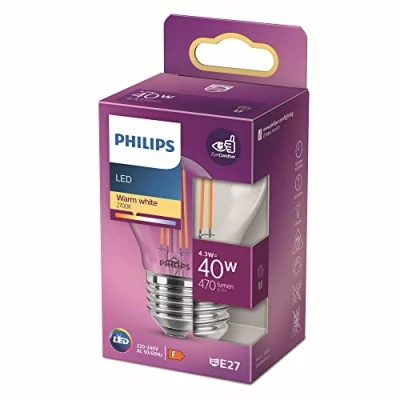 Imagen de Philips Bombilla LED Cristal, 40W, E27, Filamento, Luz Blanca Cálida, No Regulable