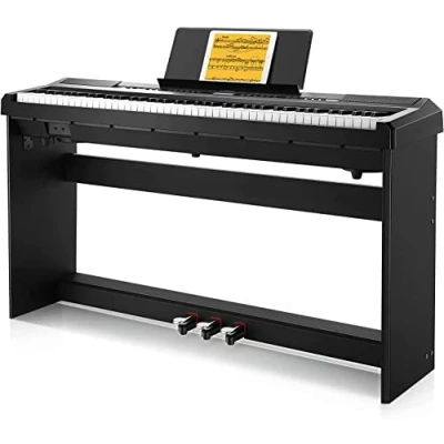 Imagen de Piano Eléctrico 88 Teclas Contrapesadas, Donner DEP 20 Digital con Soporte y 3 Pedal para Principiante, retro, negro