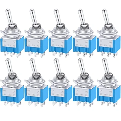 Imagen de Taiss 10 interruptores de palanca CA 125 V 6 A amperios ON/ON terminales 2 posiciones DPDT MTS 202