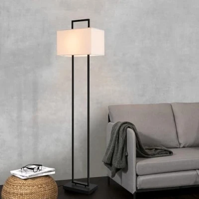 Imagen de lux.pro Lámpara de Pie Elegante con Pantalla Rectancular Luminária para Sala Despacho Iluminación Suave Indirecta 1x E27 60 W Metal Textil 165x40x25 cm Negro/Blanco