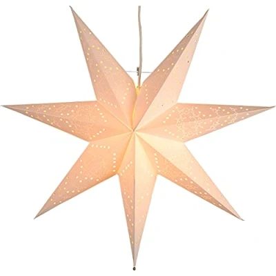 Imagen de EGLO Estrella de Navidad para Interiores, Decorativa iluminada Papel Colgar, Adviento 3D Ventanas en Color Blanco y con Cable, E14