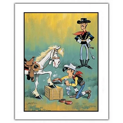 Imagen de Difuzed Póster Cartel Offset Lucky Luke encerando los Cascos de Jolly Jumper (28x35,5cm) Comedor, Dormitorio, Cocina