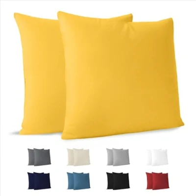 Imagen de Dreamzie Funda Almohada 80x80 (Juego de 2) Amarillo para Las Almohadas 80 x cm 100% Algodon Jersey Cojin Cama Protector