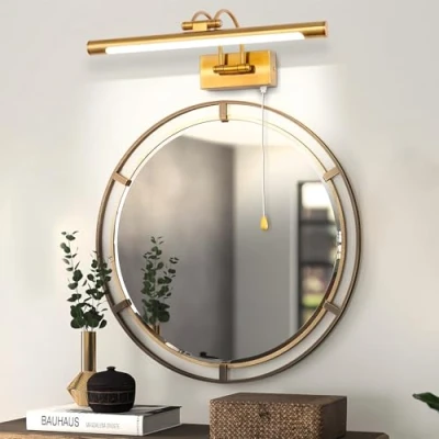 Imagen de MantoLite LED Lámparas de Pared 8W,Interior Iluminación para cuadros y expositores Con Cabeza Lámpara Giratoria e Interruptor,Baño Espejo Apliques 40CM 3000K Luces Lectura(Latón)