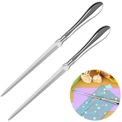 Imagen de Cuchillo Abrebotellas de 2 Sobres Abridor Sobres, Paul Revere Portapapeles Abierto, Cuchillos Corte Papel Metálico, Duraderos Niquelados, 9 Pulgadas, Plateado