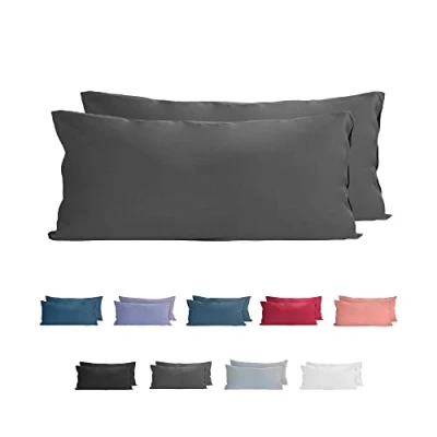 Imagen de Komfortec Juego de 2 Fundas Almohada 100% algodón, 40 x 80 cm, Punto Supersuave, Funda 150 g/m², Color Antracita