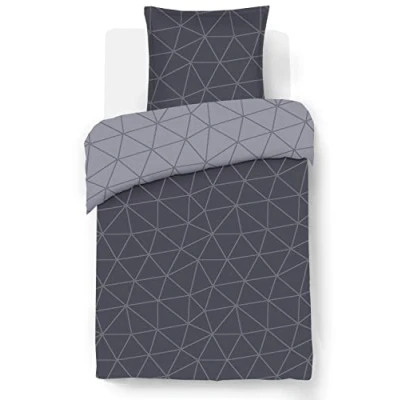 Imagen de VISION Juego de Cama Reversible Hugo Antracita Funda nórdica 140 x 200 cm con 1 Almohada Individual 100% algodón