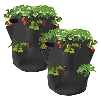 Imagen de Spetebo Juego de 2 bolsas para plantas fresa fieltro, 45 x 35 cm, plantación fresas y verduras pequeñas, bolsa plantas, fresas, ajos, cebollas, hierbas