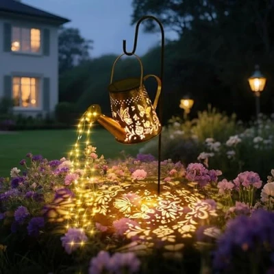 Imagen de GuKKK Solar Luces para Jardín con Cadena de Regadera Decorativas, IP65 Impermeables exterior Jardin Soporte,lampara Camino/Pasarela/Terraza