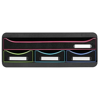 Imagen de EXACOMPTA Ref. 319914D Toolbox mini caja individual con 4 cajones para guardar utensilios pequeños Dimensiones exteriores: profundidad 27 x ancho 35,5 13,5 cm negro/arlequín
