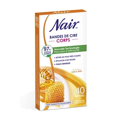 Imagen de NAIR tiras de cera fría corporal con extractos leche y miel, 97% origen natural, 40 + 4 toallitas &quot;acabado suave&quot;