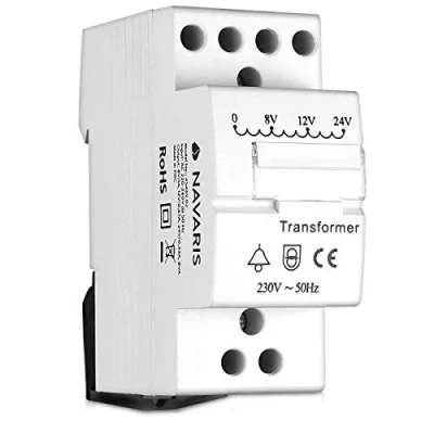 Imagen de Navaris Transformador de timbre 8V 12V 24V campana con instalación en carril DIN Apto para timbres una potencia hasta 8VA