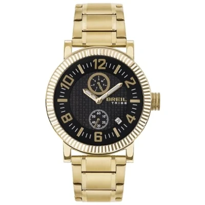 Imagen de BREIL Reloj Men&#039;s BPM Esfera BI Color Negro Movimiento Multi FUNCIÓN Cuarzo y Pulsera DE Acero Oro EW0591