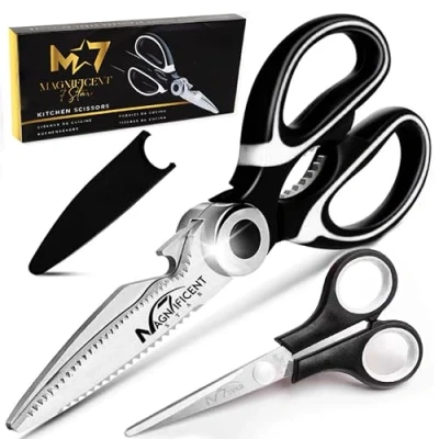 Imagen de Magníficas tijeras de cocina resistentes con cubierta seguridad y regalo extra, mango suave multifuncionales, corte carne aves, hierbas
