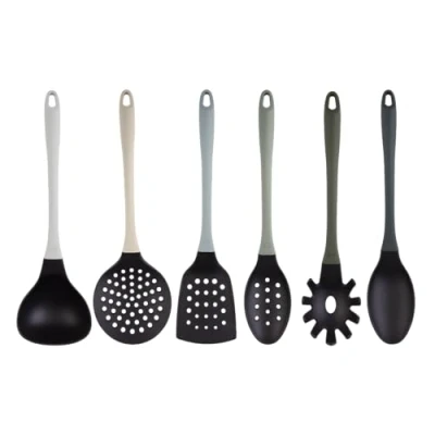 Imagen de MasterChef Utensilios de Cocina con Cucharas, Espatula, Cazo para Sopa, Espumadera y Cucharon, Resistentes al Calor, Set Menaje, Accesorios Antiadherente, Gris