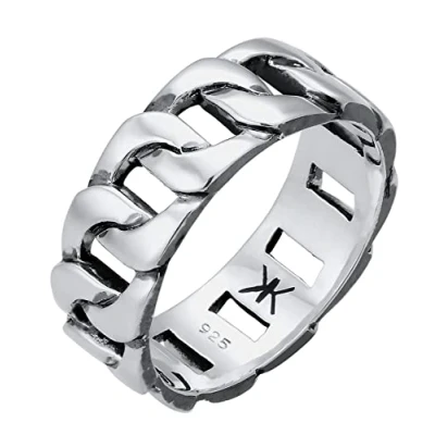 Imagen de kuzzoi Anillo masivo (8 mm) en el diseño del Tanque Oxidado, de Banda para Hombres Hecho Plata Ley 925 (58)