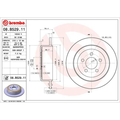 Imagen de BREMBO 08.B529.11 Disco de freno 316 12 5 macizo revestido JEEP: Cherokee IV, DODGE: Nitro SUV