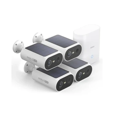 Imagen de AOSU 3MP Cámara Vigilancia WiFi Exterior Solar con Bateria Homebase y 4 Cámaras, sin Cuotas Mensuales &amp; Panel Integrado 2.4G/5Ghz WiFi, Visión Nocturna a Color, 32GB Almacenamiento Local