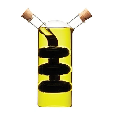 Imagen de KitchenCraft World of Flavors Dispensador de Aceite y Vinagre Vidrio, Botella 2 en 1 para Vinagre, Crucero con Tapón Corcho, Diseño Uvas, 100 + 300ml