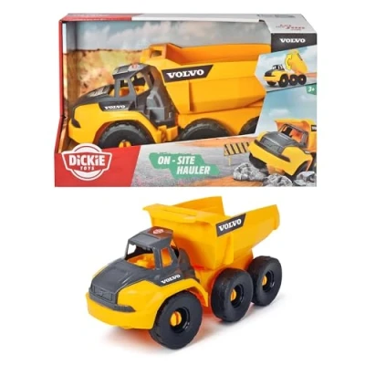 Imagen de Dickie Toys Camión Volquete de Juguete 26cm, Gama Volvo Series para Jugar en Cualquier Superficie, con Sistema Ruedas Giro Libre, Apto Niños y Niñas a Partir 3 Años