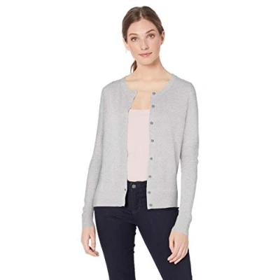 Imagen de Amazon Essentials Jersey Cárdigan de Cuello a La Caja Ligero (Disponible en Tallas Grandes) Mujer, Gris Claro Mezcla, XL