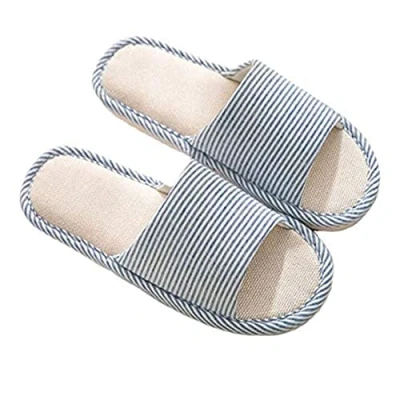 Imagen de AioTio Mujeres y Hombres Zapatillas de Punta Lino algodón con luz Suave Abierta casa cómodas Transpirables Antideslizantes para Interiores Exteriores(38/39 EU,Azul)