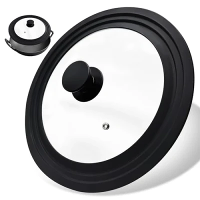 Imagen de Xpieoyrm Universal Tapa sarten Negro 24/26/28 cm, Sartén con Borde Escalonado de Silicona Resistente al Calor, para sartenes y ollas,Tapa multiusos válvula vapor