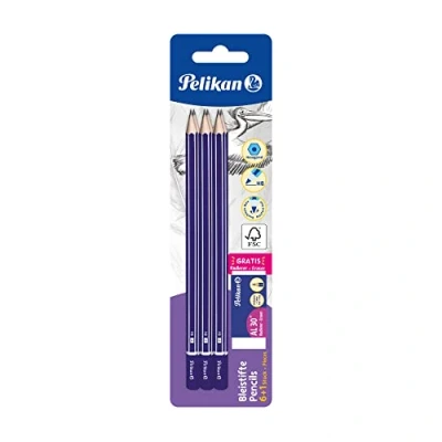 Imagen de Pelikan 3 Lápices Grafito HB con Goma AL30, Madera, Forma Hexagonal Ergonómica, Material Escolar, Oficina, Papelería
