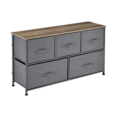 Imagen de pro.tec Cómoda con 5 cajones 55 x 100 29 cm Cajonera Mestia Armario Metal y MDF Gris Efecto Madera