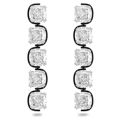 Imagen de Swarovski Pendientes Harmonia para Mujer, con Cristales Flotantes, Talla Cojín, Baño de Rodio, Colección