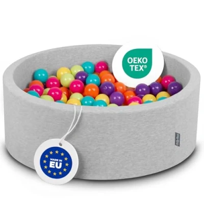 Imagen de KiddyMoon 90X30cm/300 Bolas ∅ 7Cm Piscina De para Ninos Hecha En La UE, Grisclr:Verdeclr/Amarilo/Turq./Naranj/Rosaos/Morad
