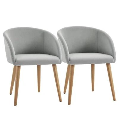 Imagen de HOMCOM Lote de 2 sillas Comedor Silla Cocina diseño escandinavo Patas cónicas inclinadas Madera Caucho Asiento Respaldo Reposabrazos ergonómicos Acabado Gris Lino