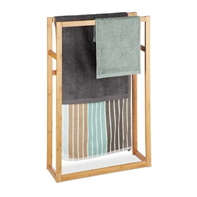 Imagen de Relaxdays Toallero de Pie, Marrón, Bambú, 90 x 60 20 cm