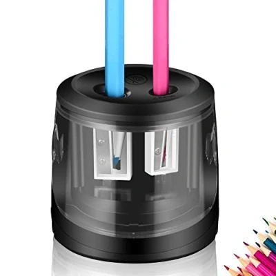 Imagen de ARPDJK Sacapuntas eléctricos, USB y alimentación de batería, 6 cuchillas, 2 agujeros, automático escritorio con gran contenedor para niños, artista, salón clase oficina