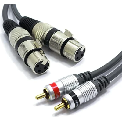 Imagen de VITALCO 2x XLR Hembra a RCA 3m Cable Audio Adaptador de 3 Pines Doblo conectores estéreo Divisor pin Micrófono