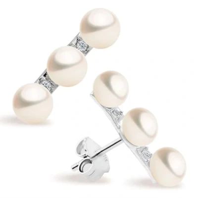 Imagen de Pendientes de Mujer Perlas Cultivadas Agua Dulce Botón 4 5 mm con circonitas Secret &amp; You Plata Ley Rodiada 925 Milésimas Tuercas Grandes Calidad.