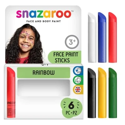 Imagen de Snazaroo 1160635 Set de 6 Barras Pintura Facial, Base Agua, para Pieles sensibles, fácil Quitar Arcoíris
