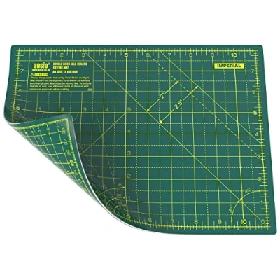 Imagen de ANSIO Alfombrilla de corte para manualidades, tamaño A4, doble cara, 5 capas, acolchado, costura, álbumes recortes, tela y manualidades con papel, imperial/métrico, 29 cm x 21 cm, verde/verde
