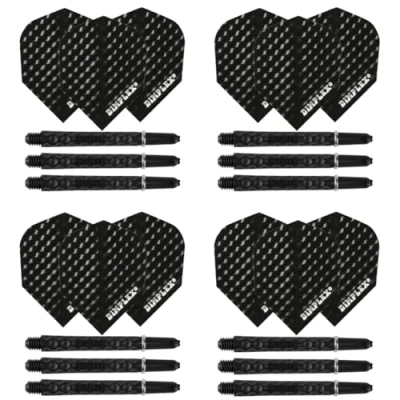 Imagen de Harrows Darts 4 juegos de tallos dardos Dimplex y plumas Dimplex, 12 ejes dardos, en total, mediano corto (mediano, negro)