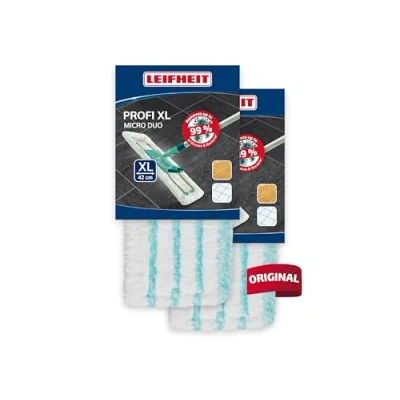 Imagen de Set Leifheit de 2 Fundas recambio para mopa Profi XL micro dúo, funda fregona ideal todo tipo suelos, microfibra con finas cerdas eliminar la suciedad fácilmente.