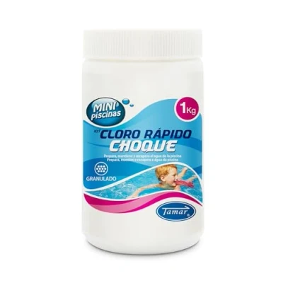Imagen de Tamar Cloro Choque Accion Rapida Especial para Mini Piscinas, recuperador Agua Piscina deteriorada, Alta solubilidad, granulado 1 Kilo