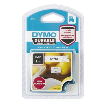 Imagen de Dymo D1 cinta de etiquetado resistente para LabelManager rotuladoras, con impresión en negro y fondo blanco, 12 mm ancho x 5,5 m largo (1978364)