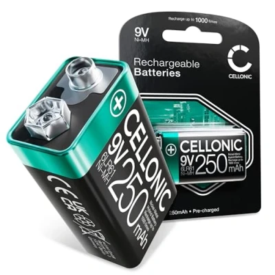 Imagen de CELLONIC Pila 9V 250mAh Recargable Batería de 9 voltios con Gran Capacidad y Larga duración 1x / E Block 6F22 6LR61 AM 61 Bateria NiMH