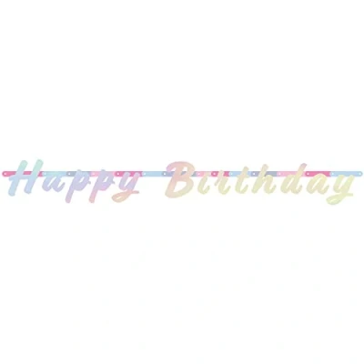 Imagen de Folat Happy Birthday Banner De Carta Color Blanco Nacarado 4 m