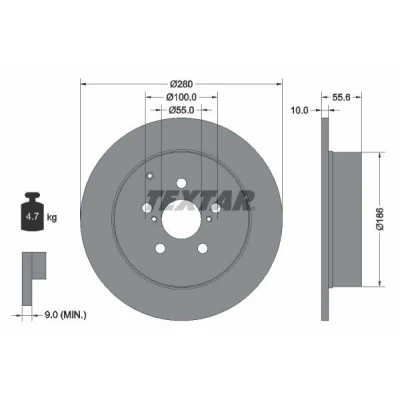 Imagen de TEXTAR PRO 92135703 Disco de freno 280 10 05/08 100 macizo revestido sin perno sujeción rueda, buje rueda TOYOTA: Avensis II Berlina