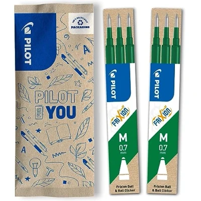 Imagen de PILOT FriXion 0.7 6 Recambios Color verde de tinta borrable Compatible con Ball &amp; Clicker Grosor medio Recambio gel