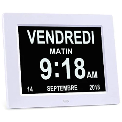 Imagen de SENXINGYAN 8&quot; LCD Reloj Digital Calendario con Fecha, día y Hora Alzheimer para Personas Mayores, es Padres (Blanco)