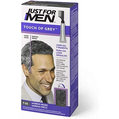 Imagen de Just For Men Touch Of Grey, Tinte Pelo Hombre, Reduce Parcialmente Las Canas, Con Aplicador, Sin Amoníaco Ni Peróxido, Color Negro T55