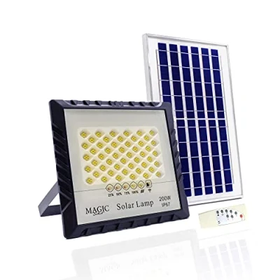 Imagen de Foco Proyector 200W 200LED con Panel Solar Fotovoltaico, Mando a Distancia y Sensor de Encendido Automático. IP67 Luz Blanca, Iluminación Exteriores, Patio, Jardín, Camino, Garaje.